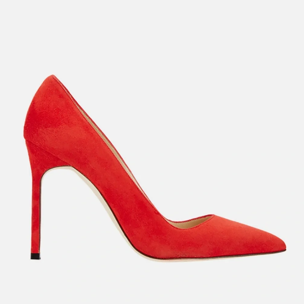 Manolo Blahnik Orange Suede Pumps Size 37 (US 7) Pointed Toe Stiletto Heels - Picture 3 of 13